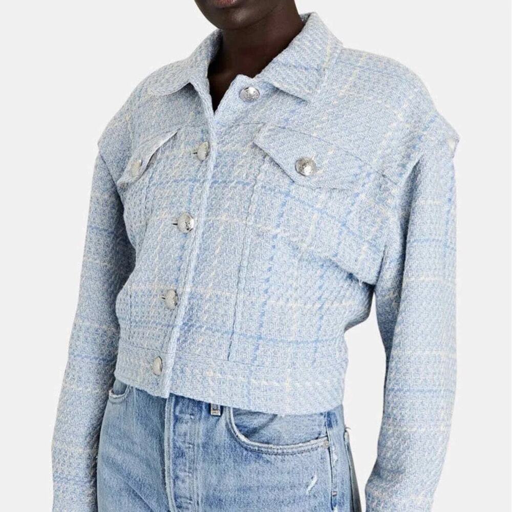 Intermix Alyssa Tweed Cotton Blue Cropped Jacket size S small
